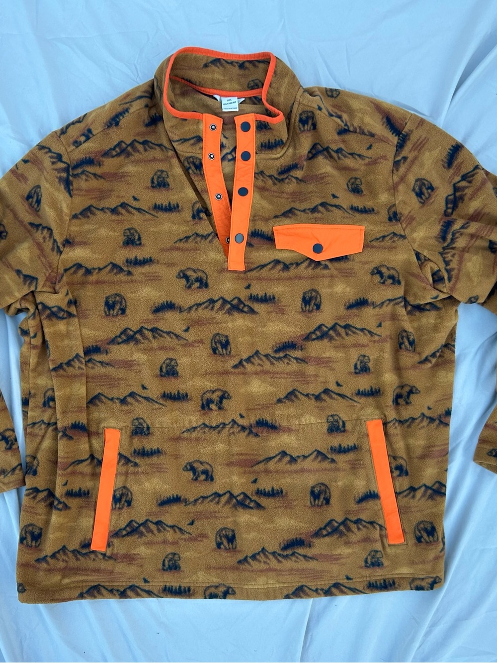 Duluth Men's Brown Fleece Pullover with Orange Trim